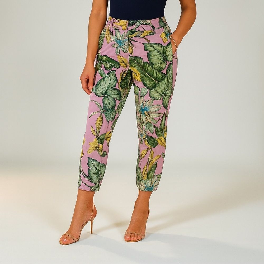 J. Crew Floral Printed Skimmer Pants in Lilac Smoky Fern - Cropped - Sz 0